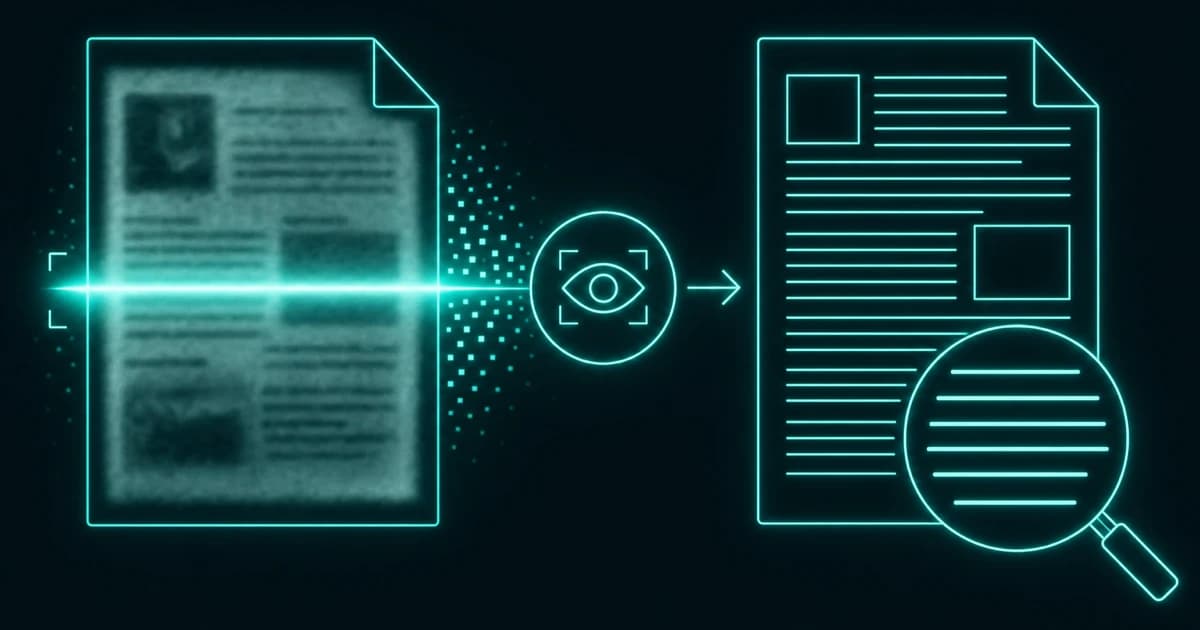 A scanned page of text being read by optical character recognition and turned into selectable text inside a browser window.