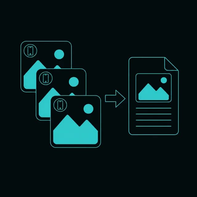 Illustration of iPhone HEIC photos converting into a single PDF document