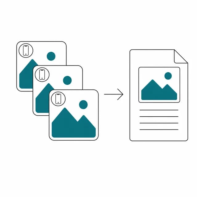 Illustration of iPhone HEIC photos converting into a single PDF document