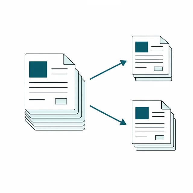 Illustration of one PDF document splitting into two separate files