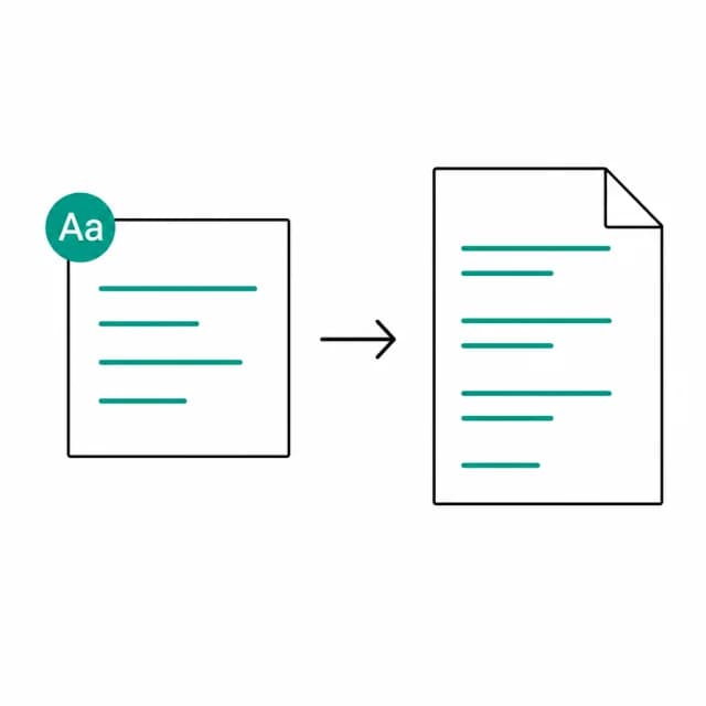 Illustration of plain text converting into a paginated PDF document