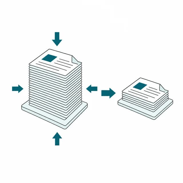 Illustration of a PDF document shrinking to a smaller file size