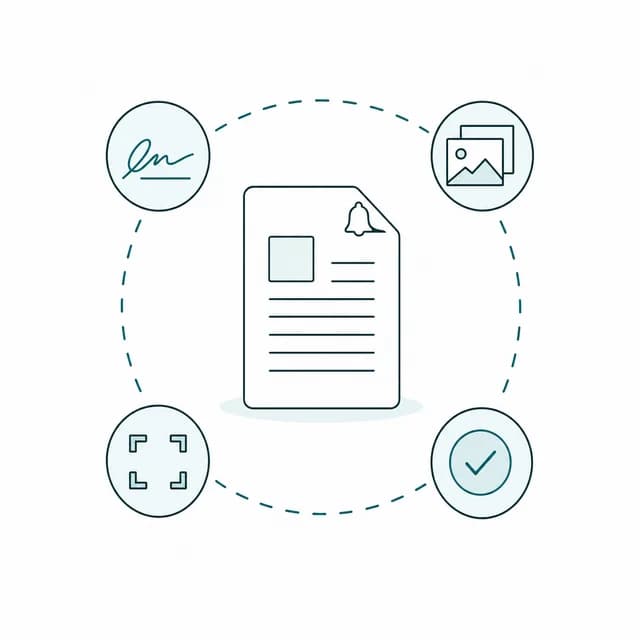 Illustration of a PDF document surrounded by PDFBell's merge, sign, convert, and organize tools