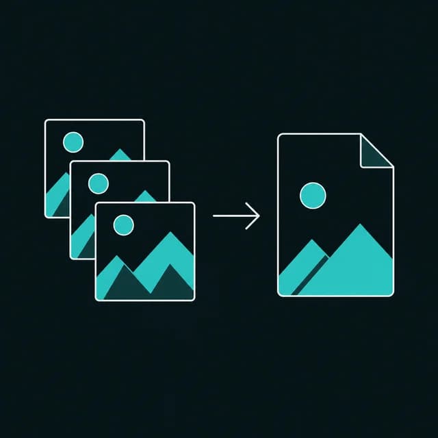 Illustration of JPG photos converting into a single PDF document
