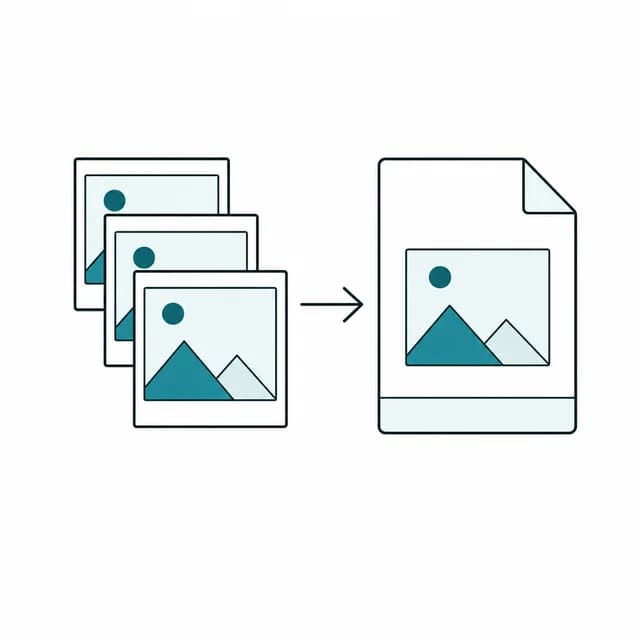 Illustration of JPG photos converting into a single PDF document