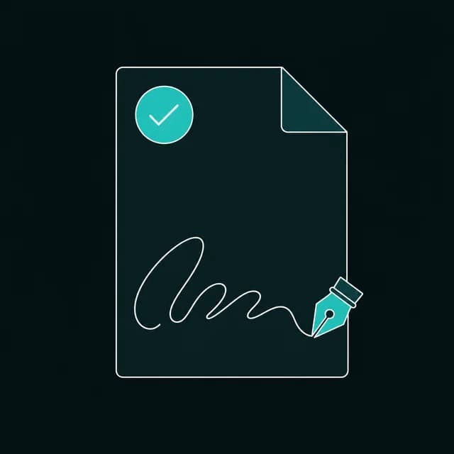 Illustration of a PDF document with a handwritten signature ready to sign