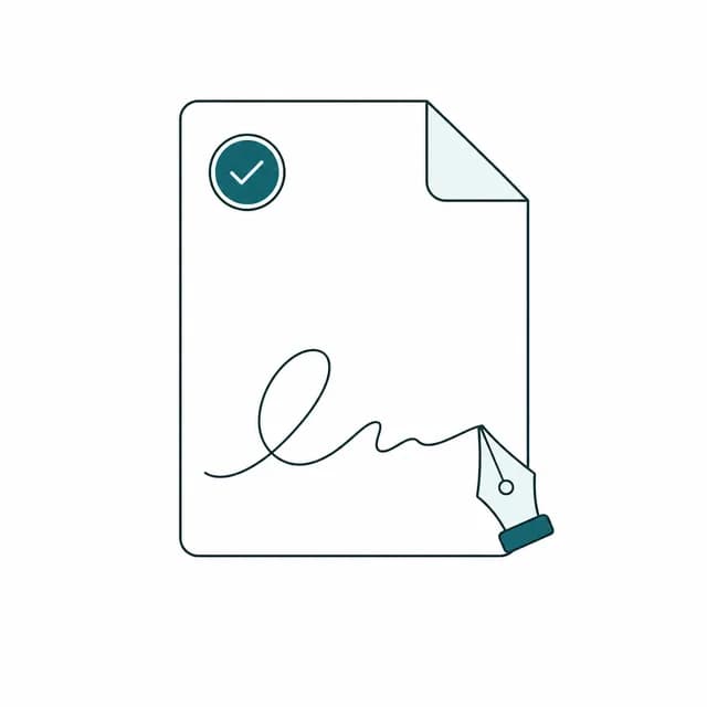 Illustration of a PDF document with a handwritten signature ready to sign