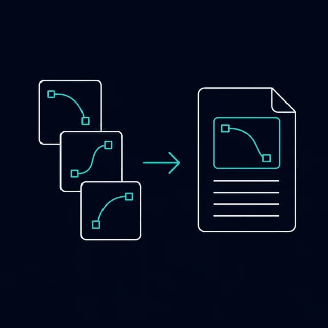 Illustration of vector SVG icons converting into a single PDF document
