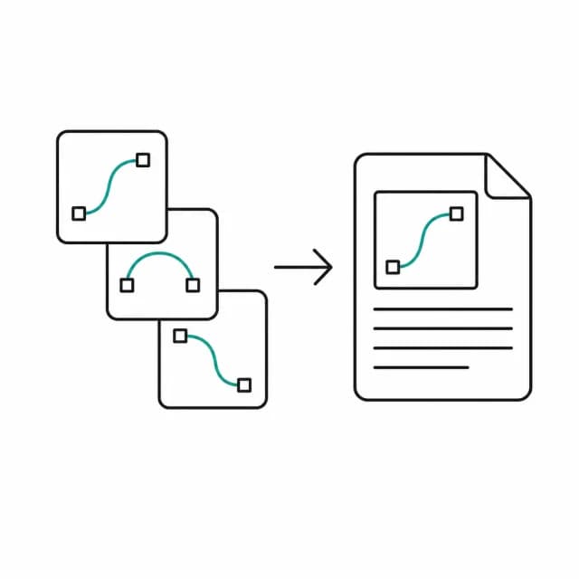 Illustration of vector SVG icons converting into a single PDF document
